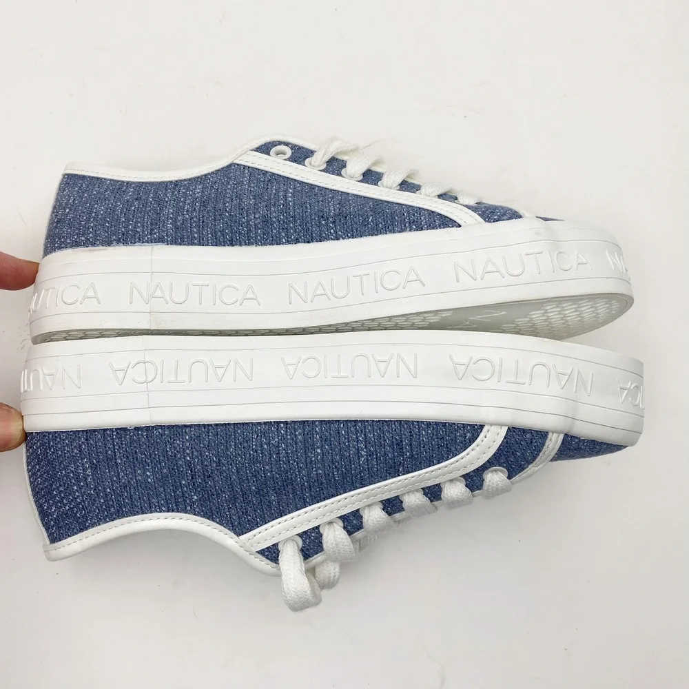 Nautica Lancelot Platform Logo Textured Lace Up Sneakers Womens 6 Blue White NEW